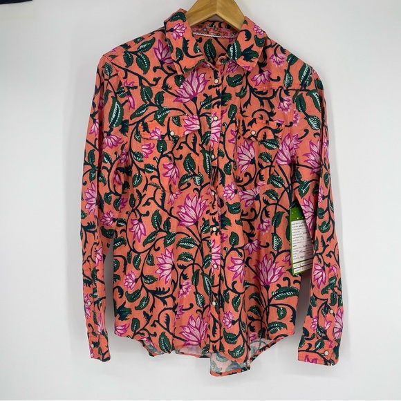 New Sundance Willow Linen Floral Shirt coral - Picture 5 of 6